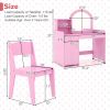 Kids Vanity Table and Chair Set with Shelves Drawer and Cabinet