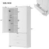 Tall Bathroom Storage Cabinet, Cabinet with Two Doors and Drawers, Adjustable Shelf, MDF Board