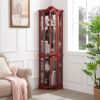 Curio Cabinet Lighted Glass Display Curio Cabinet w/Tempered Glass Doors and Shelves, Crown Corner Cabinet with Bulb
